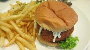 Melty Chicken Yappie Burger with truffle fries